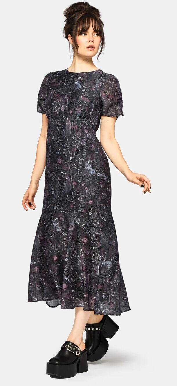 Disturbia Haunt Medieval Print Chiffon Maxi Dress Womens Size 6 New Flawed